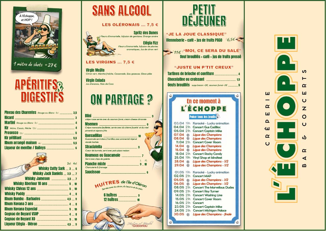 L'Echoppe - Carte des Boissons et Tapas avril 2026